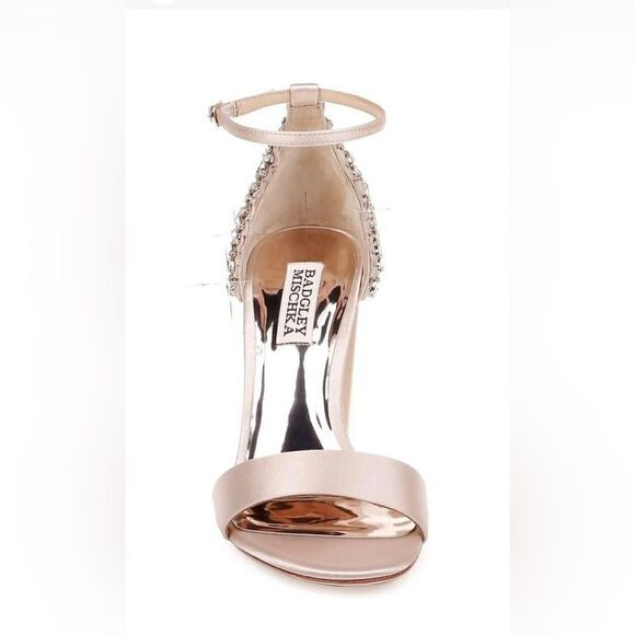 Badgley Mischka Ainsley Crystal Embellished Ankle Strap Sandal, Latte Satin, 9.5 - Picture 3 of 11